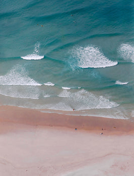 aerial photo print of Smaills beach and surfers Dunedin New Zealand