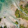 aerial photo print of the Ahuriri braided river flowing into Lake Benmore New Zealand